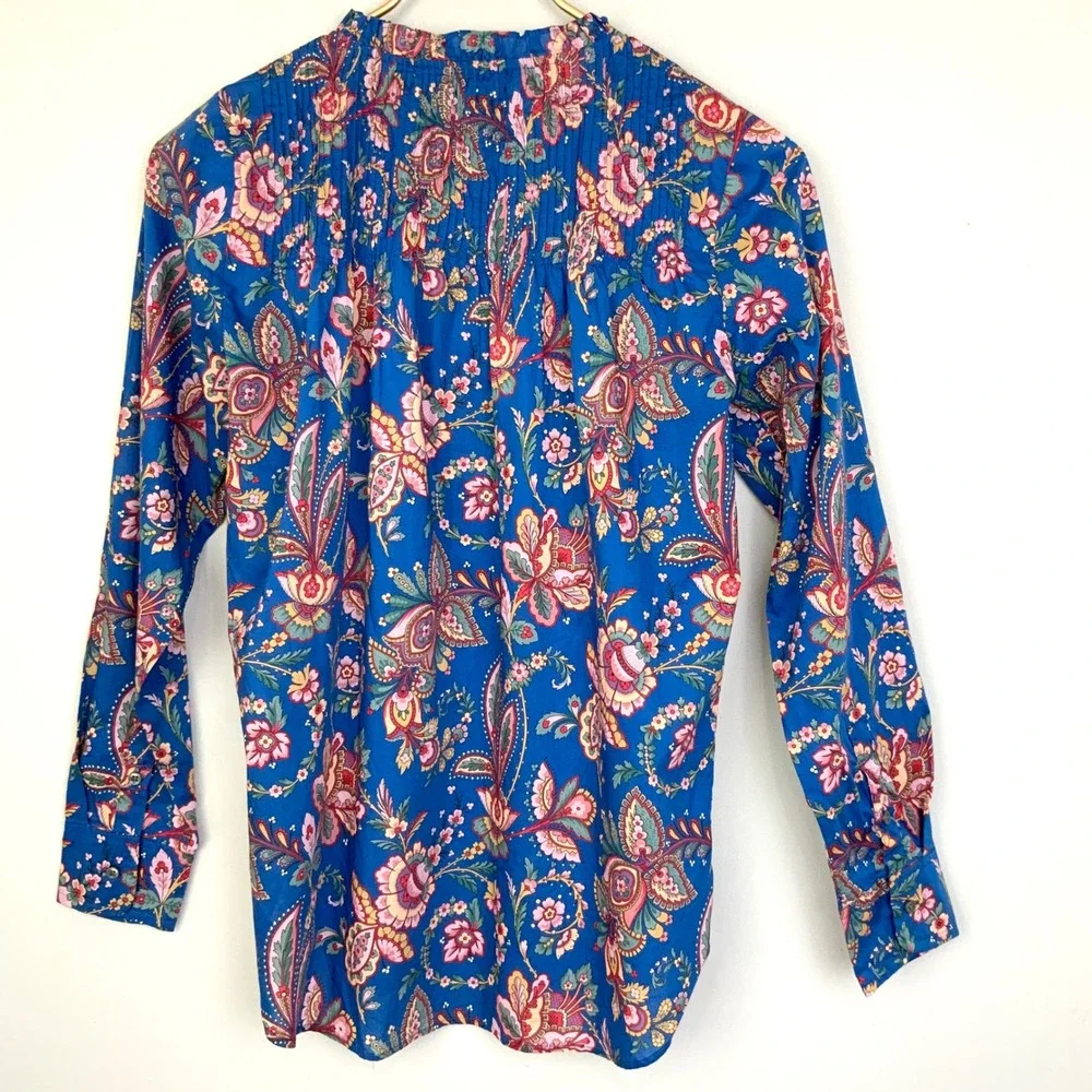 NWT J. Crew Liberty London Flora Belle Paisley Ruffle Pintuck Popover Blouse 00